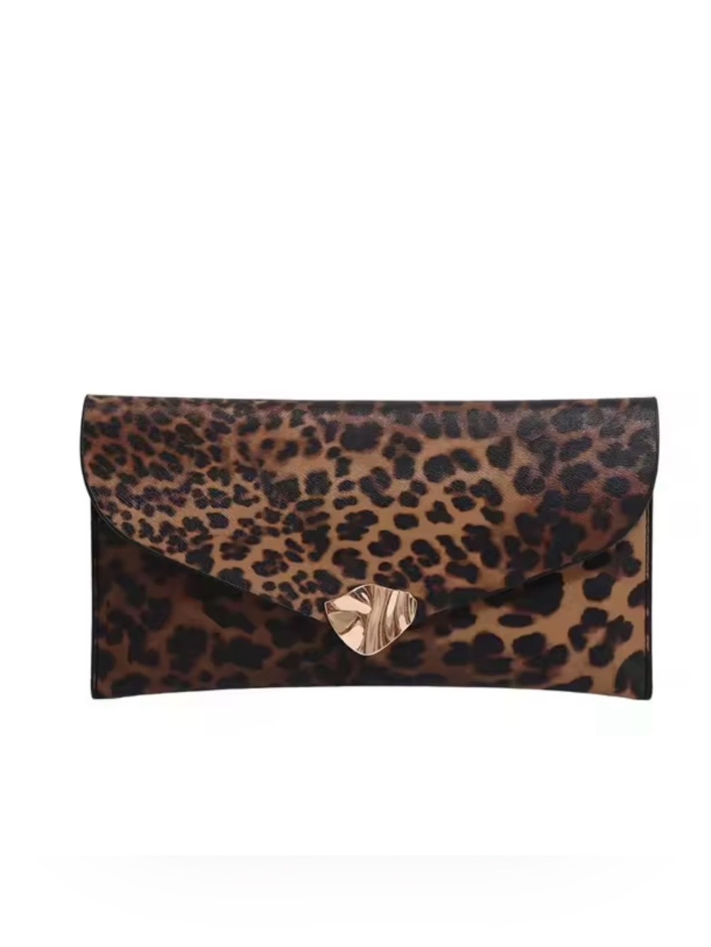 Leopard Print Envelope Clutch - Brown